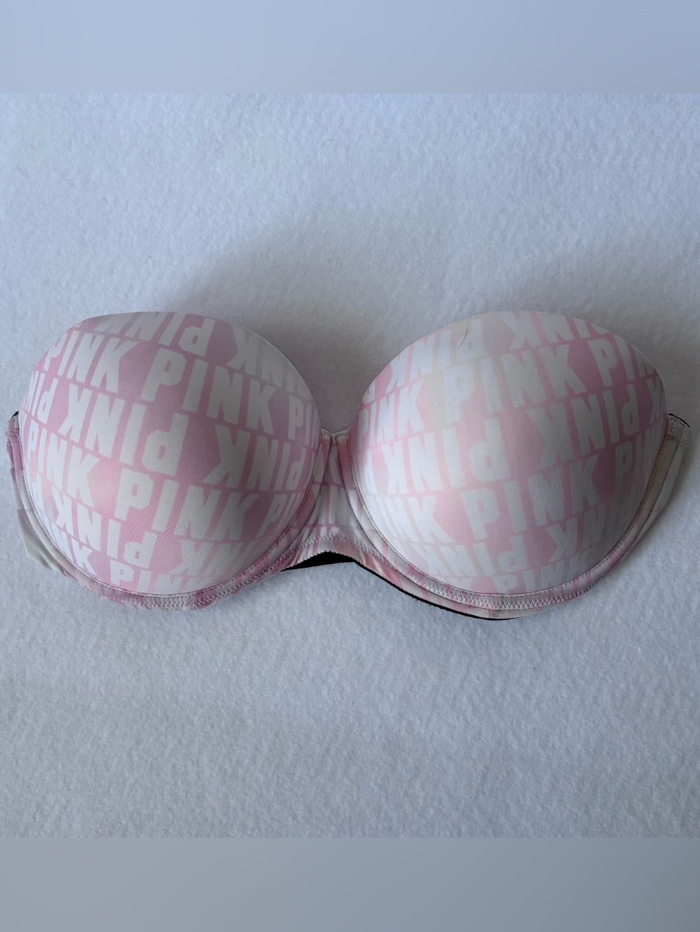 PINK Victoria’s Secret Wear Everywhere Strapless Push Up Bra 36D Pink White Logo